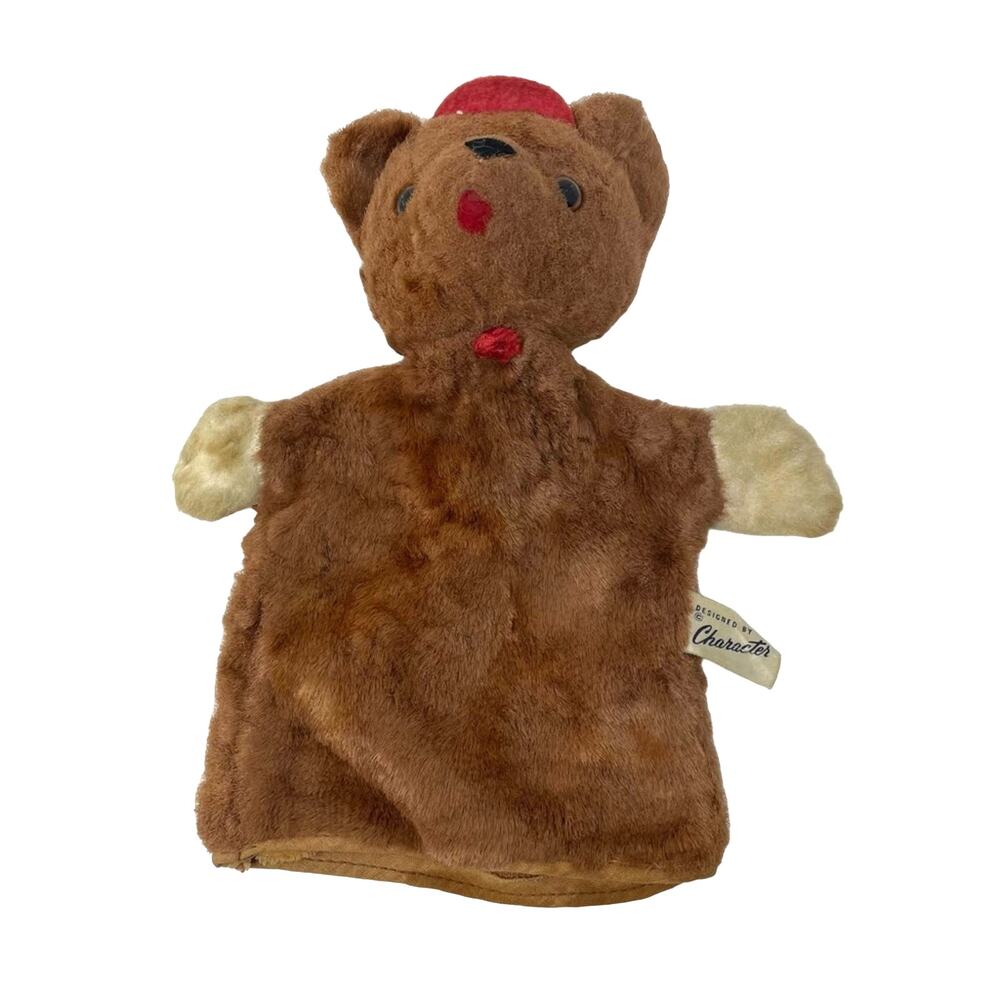 Vintage Bear Puppet Character Brown Red Hat 1960s